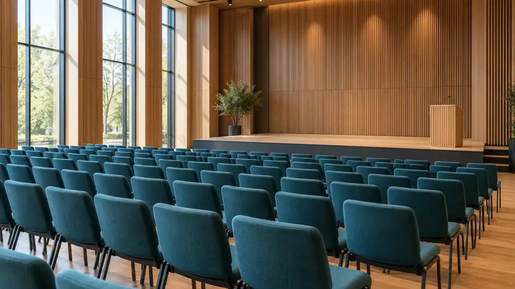 Illustration: Empty conference chairs in theatre layout