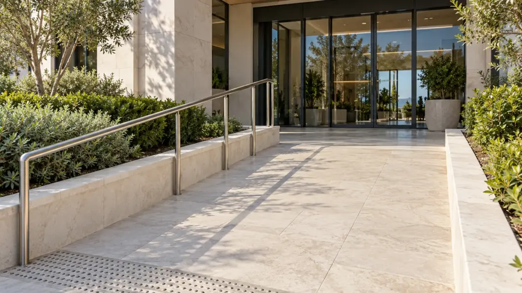 Illustration: A step-free ramp to a venue entrance