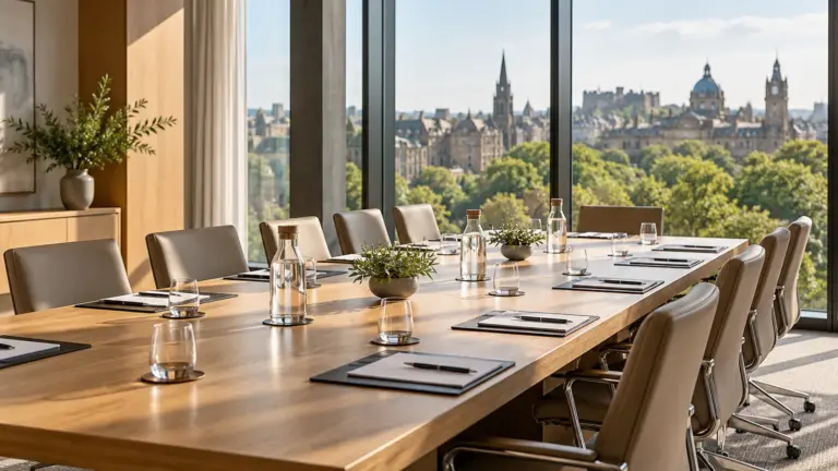 Illustration: A boardroom set for a business meeting